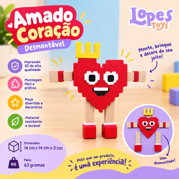 AMADO CORAÇÃO – Peça Decorativa Desmontável Impressa em 3D